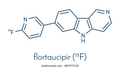 Flortaucipir (18F) diagnostic molecule. Radioactive diagnostic agent used for the imaging of tau pathology in Alzheimer's disease. Skeletal formula.