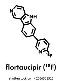 Molécula diagnóstica Flortaucipir (18F). Agente de diagnóstico radiactivo utilizado para la obtención de imágenes de la patología tau en la enfermedad de Alzheimer. Fórmula esquelética.