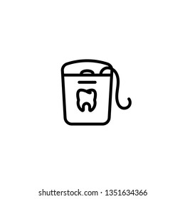 floss, dental, flossing, hygiene icon in black outline style, vector