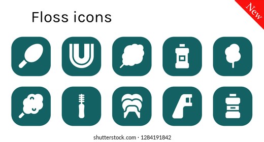  floss icon set. 10 filled floss icons. Simple modern icons about  - Cotton candy, Dental, Mouthwash, Floss, Dental floss