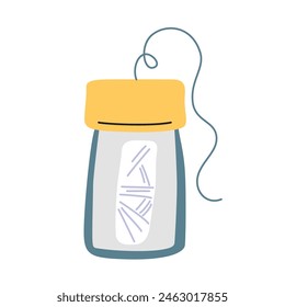 Floss icon, vector illustration of plastic jar with dental floss, teeth hygiene, flossing thread doodle, oral care product, flat object, isolated colored clipart on white background