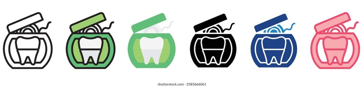 Floss multi-style color icon, mini or small illustration, use for UI, UX, app and web development, digital or print. for health, beauty, personal care, body treatment.