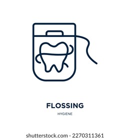 flossing icon from hygiene collection. Thin linear flossing, floss, equipment outline icon isolated on white background. Line vector flossing sign, symbol for web and mobile