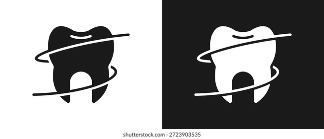 Conjunto De Iconos De Hilo Dental Glifo En Fondo Blanco Y Negro