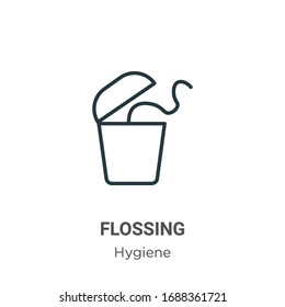 Flossing Outline Vector Icon. Thin Line Black Flossing Icon, Flat Vector Simple Element Illustration From Editable Hygiene Concept Isolated Stroke On White Background