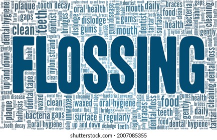 Flossing vector illustration word cloud isolated on a white background.