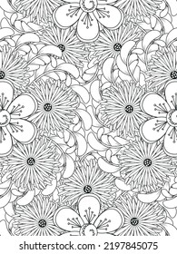 Floswer coloring book page. Isolated on white background. Doodle drawing anti-stress coloring books page for adults or children. Flat  Illustration
