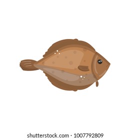 Flounder fish animal, fresh seafood cartoon vector Illustratio