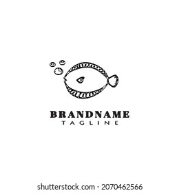flounder fish cartoon logo template icon design black modern isolated vector