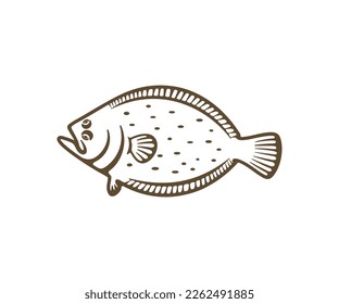 Flounder, fish, fishing, animal, seafood and food, silhouette and graphic design. Flatfish, plaice, turbot, halibut, angling and nature, vector design and illustration