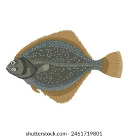 flounder fish in green color, cartoon illustration, isolated object on white background, vector, eps