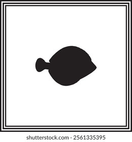 Flounder fish icon isolated vector, silhouette of ocean animal.