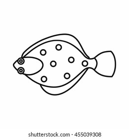 Flounder fish icon in outline style isolated vector illustration