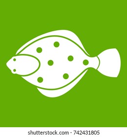 Flounder fish icon white isolated on green background. Vector illustration