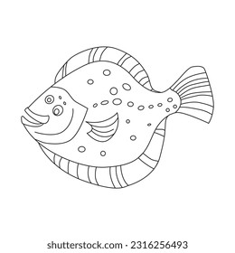 flounder fish linear image black and white for coloring coloring page