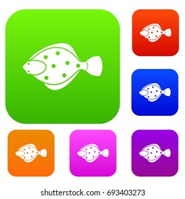 Flounder fish set icon in different colors isolated vector illustration. Premium collection