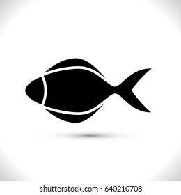 Flounder Fish Vector Icon Isolated. Black Seafood Logo Sign. Simple Aquatic Animal Silhouette. Fishing Symbol or Black and White Pictogram