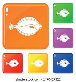 Flounder icons set collection vector 6 color isolated on white background