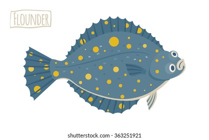 Flounder illustration, cartoon, flat