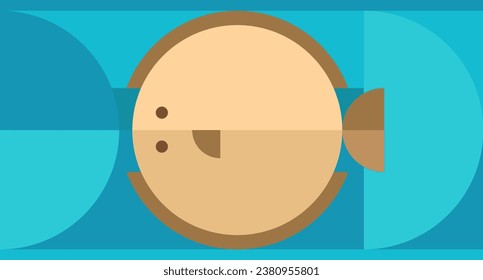 Flounder. Sea fish in abstract geometric style. Modern retro minimal illustration. Fashion mosaic bauhaus concept design. Bright cartoon vector art for fresh background nautical food.