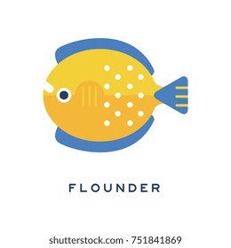 Flounder, sea fish geometric flat style design vector Illustration on a white background