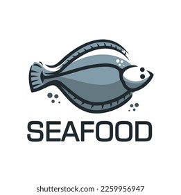 Flounder seafood icon. Fishing company, seafood shop, restaurant or bar sea food meals or dishes menu vector icon or symbol. Fresh fish market emblem or sign with flounder flat fish