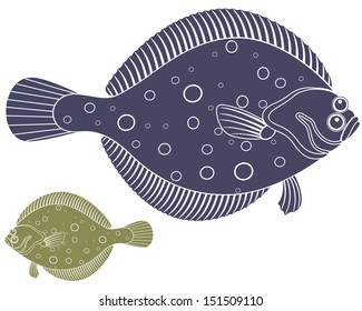 Flounder set. Abstract flounder on white background. EPS 10. Vector illustration