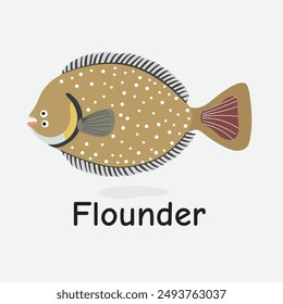 Flounder Vector Illustration: Flat Marine Fish
