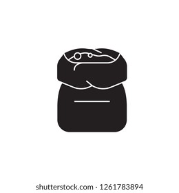 Flour bag black vector concept icon. Flour bag flat illustration, sign