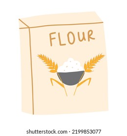 Flour bag in cartoon flat style. Vector illustration of sack, baking ingredient icon