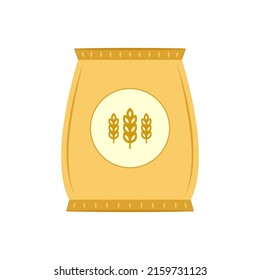 Flour bag. Full bag of flour with wheat ears. flat vector illustration isolated on white background.