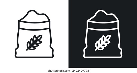 Icono de la bolsa de harina diseñado en un estilo de línea sobre fondo blanco.