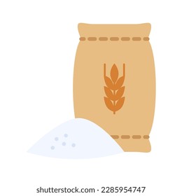Flour bag icon. Bag of wheat, farming agriculture. Wheat ears and flour bag. Vector illustration.