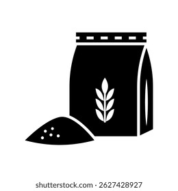 Flour bag icon with wheat symbol in black silhouette style. Vector illustration