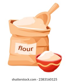 A flour bag isolated on a white background. Cartoon vector illustration
