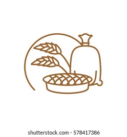 flour bag and pie Line icon. Sign for production of bread and bakery
