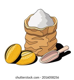 Flour bag, rolls. Vector 3d sketch line isometric, color icon illustration, flat style. Creative design idea and elements for infographics and website.