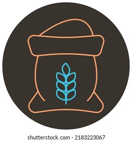 Flour bag two color icon outline on dark brown round background.