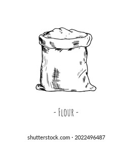 Flour bag. Vector illustration. Isolated object on white. Hand-drawn style.