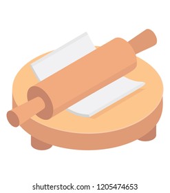 
A flour bread on a rolling pin 
