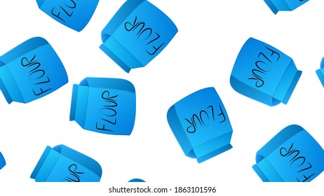 Flour in canvas bags. Objects on a white background. Seamless pattern. Vector illustration.