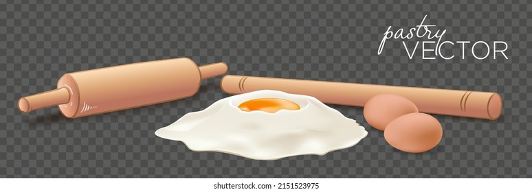 Flour Egg Dough Roller Assortment Realistic Vector