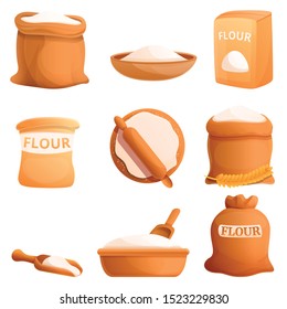 Flour icons set. Cartoon set of flour vector icons for web design