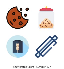 flour icons set with cookie, wheat flour and rolling pin vector set