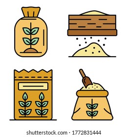 Flour icons set. Outline set of flour vector icons thin line color flat on white