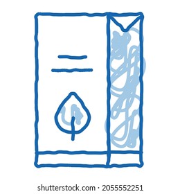 Mehl Milchsaftverpackung Verpackung Skizze Symbol Vektorgrafik. Handgezeichnete blaue Doodline-Kunst, einzelne Symbolgrafik