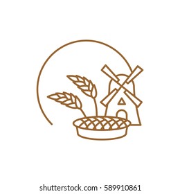 flour mill and pie Line icon. Sign for production of bread and bakery