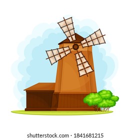 Flour Mill with Rotating Wind-stick or Blades Vector Illustration
