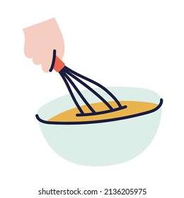 Flour mixinga. Hand Drawn Doodle Cooking Icon.