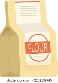 Flour paper bag. Baking ingredient cartoon package